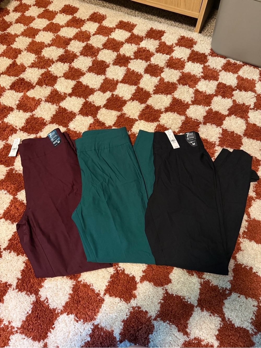 NWT New York & Co Women's Pull-On Dress Pants Set Black, Teal, Burgundy Medium